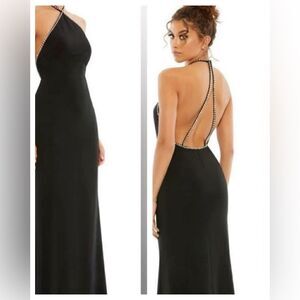 Mac Duggal 26580 Rhinestone Halter Column Gown Dress Black 10 NWT $398